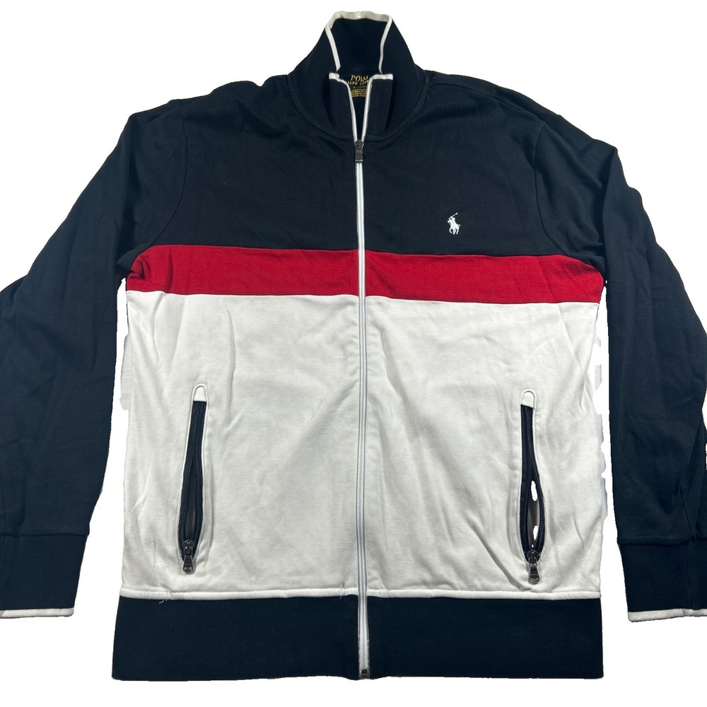 Polo Ralph Lauren Colorblock Double-Knit Track Jacket Mens M Black Red White